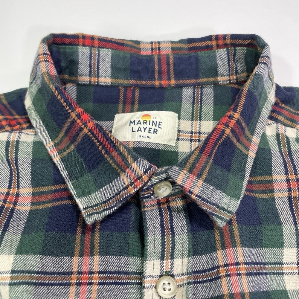 Marine Layer Button Up Shirt Flannel Men's Medium Larger Marge Plaid 100% Cotton